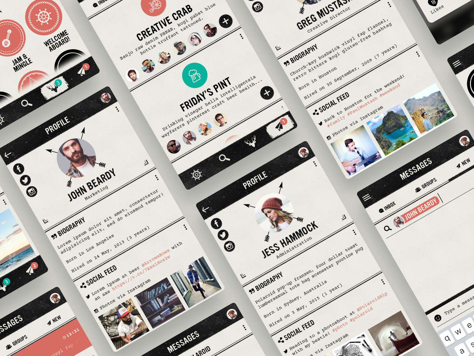 Ace Hotel employer app app badge branding design hipster hotel app inbox interaction design intranet ui ux