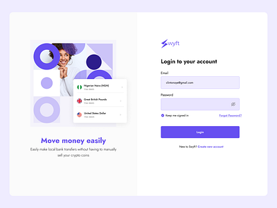 Swyft Login Page branding design graphic design illustration landingpage ui uiux vector website