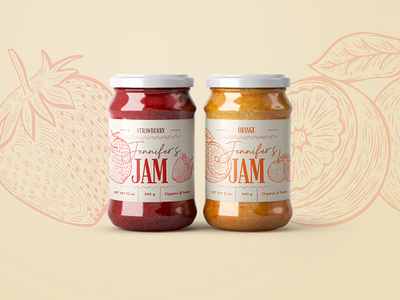 Jam Packaging Design: Strawberry and Orange branding design studio digital art food food brand food packaging fresh fruit graphic design hand drawn illustration illustration art jam jam jar label design orange organic packaging packaging design strawberry