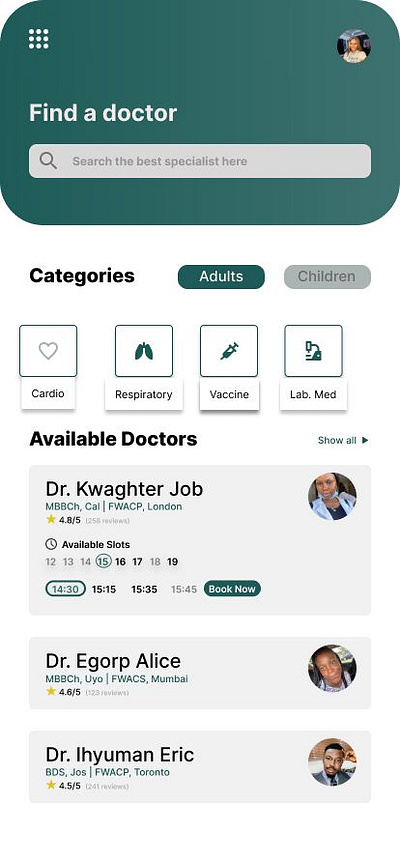 Find A Doctor app design typography ui ux vector