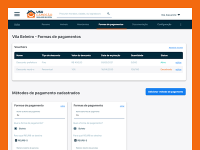 Usucampeão - Payment Configuration design fintech ui