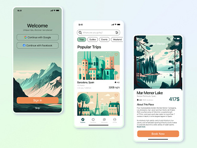 Travel App Flat Design android app figma flat flat design ios mobile travel ui uxui