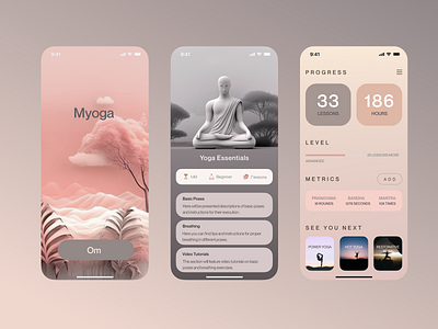 YOGA APP app clean ui design fitness great grey health ios lessons meditation midjourney minimalism minimalist mobile pink profile screen ui ux yoga