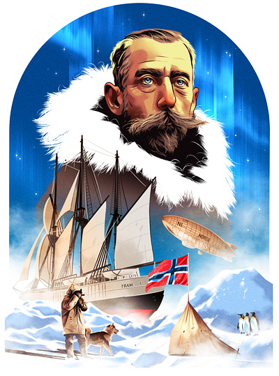Roald Amundsen adventure alexander wells boat digital folioart history illustration landscape portrait travel