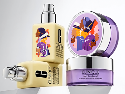 Clinique : International Women's Day 2023 artist beauty bright clinique collaboration design flat graphic illustration inspirational minimal packaging pastel people product purple strong vector woman yellow