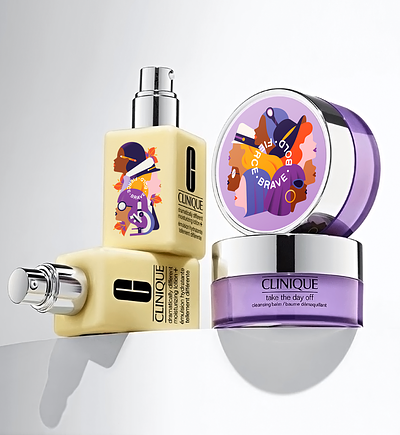 Clinique : International Women's Day 2023 artist beauty bright clinique collaboration design flat graphic illustration inspirational minimal packaging pastel people product purple strong vector woman yellow