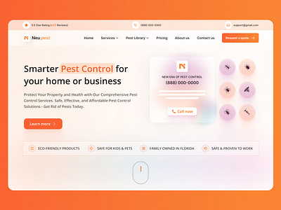 Pest Control Heading UI colourful design header heading landing page orange pest control typography ui ux website