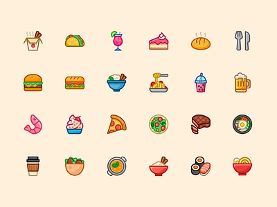 Kick-it Food Icons branding category design food icon illustration illustrator menu taco type ui vector