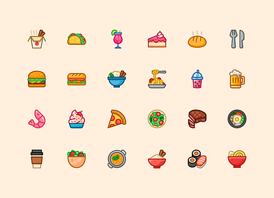 Kick-it Food Icons branding category design food icon illustration illustrator menu taco type ui vector