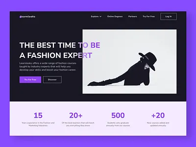 Hero Section For learnlooks - Fashion Courses Platform branding elearning fashion fashion courses fashion platform fashion website hero section homepage homepage design landingpage modern elegant online courses top designer ui design ui ux web concept web ui webdesign website website concept