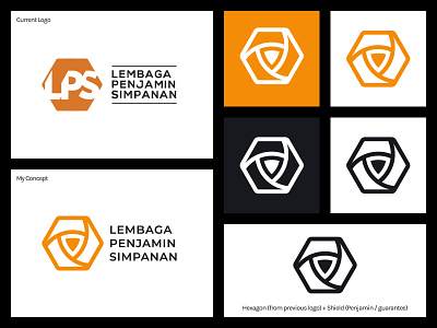 LPS Logo Redesign Idea agency black branding company corporate identity deposit hexagon insurace logo logo design modern design orange shield white