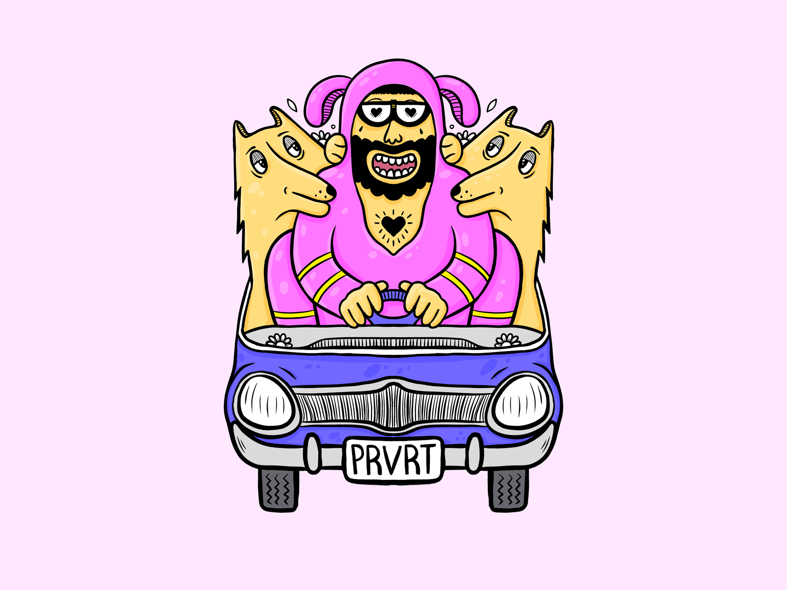 PRVRT car dog dogsuit illustration love retro suit