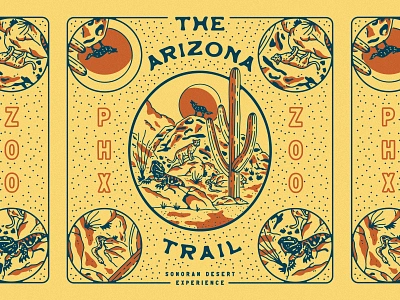 Phoenix Zoo - Arizona Trail animals arizona cactus coyote desert gila monster illustration landscape mountains ocotillo papago phoenix rattlesnake saguaro snake sonoran desert sunset zoo