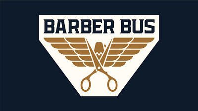 Barber Bus branding eagle logo scissors