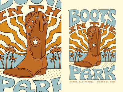 Country Festival Merchandise close up boots branding california country festival illustration landscape lettering merch merchandise mountains music nature outdoors palm trees sun t shirt