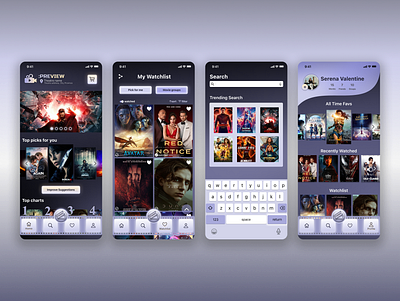 Preview - mobile app for movies & tickets app design figma mobile movie ui ux design watchlist