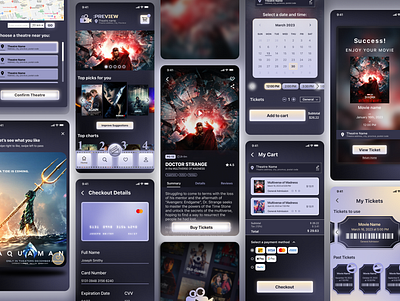 Preview mobile app - a trailer browsing experience app booking checkout design figma location mobile movie payments ui ux design