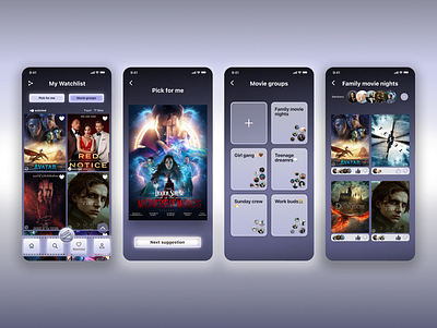 Preview mobile app - watchlist flow app design figma groups mobile movie suggestions ui ux design watchlist