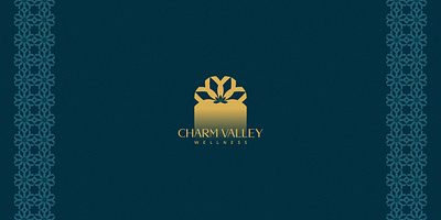 Charm Valley Wellness Logo Design - A Doorway to Serenity brand identity charm deep blue design doorway elegance exclusive faded gradient golden color graphic design high quality logo lotus luxury serenity traditional pattern tranquility valley water wellness