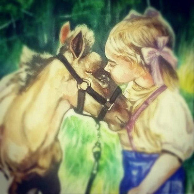 Little girl and foal