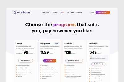 Zacrac Learning Pricing Page design pricing page ui uidesign