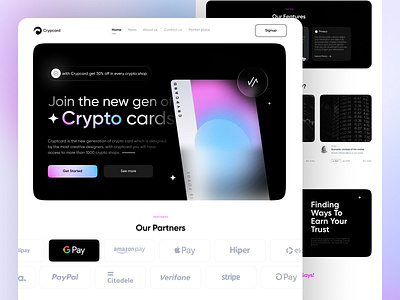 Crypcard - Crypto Card Landing Page card clean crypto cryptocurrency glass landing landingpage meshgradient minimal ui ux web