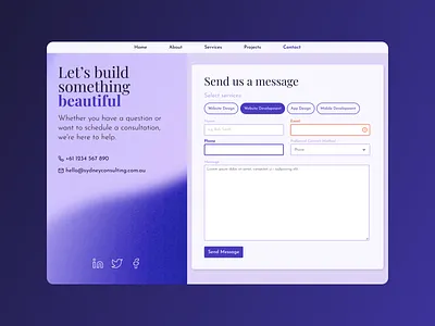 Contact Page - Dribbble Product Design Course Warmup contact form design desktop design digital agency purple ui ux website website design wireframes
