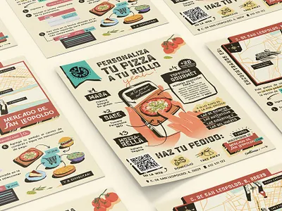 La Artesana / Flyer artesanal bi fold flyer food graphic design hand drawn illustrations map pizza printable