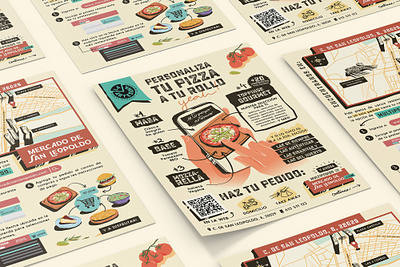 La Artesana / Flyer artesanal bi-fold flyer food graphic design hand drawn illustrations map pizza printable