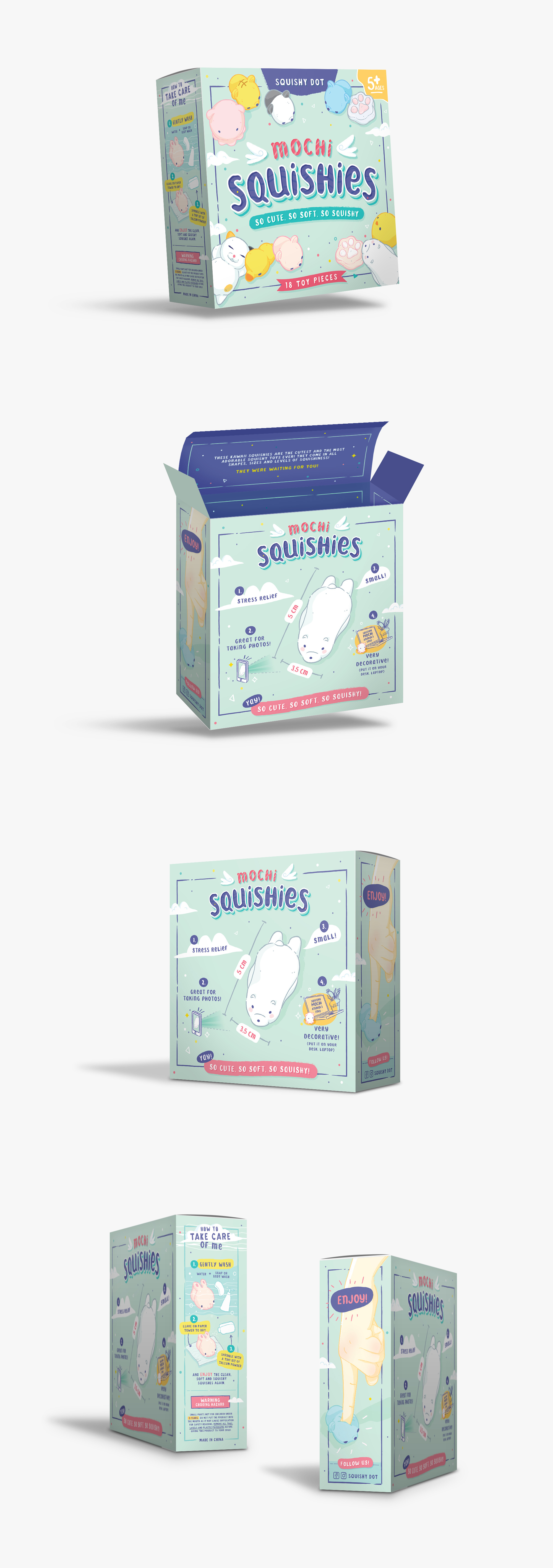 Mochi Squishies / Packaging bear box colorful cute doodles drawing fun hand drawn illustrations japan kawaii kid packaging parents squishies stress free