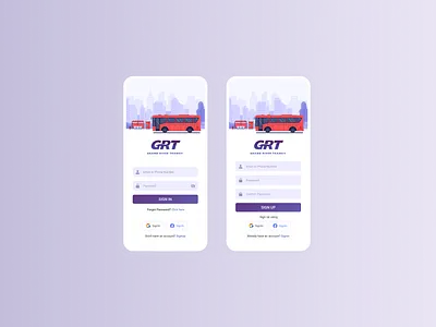 GRT - Transit System Mobile Application - Login & Register app bus bus pass design login mobile app onboard onboarding pass product design register ticket transit ui ux