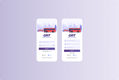 GRT - Transit System Mobile Application - Login & Register app bus bus pass design login mobile app onboard onboarding pass product design register ticket transit ui ux