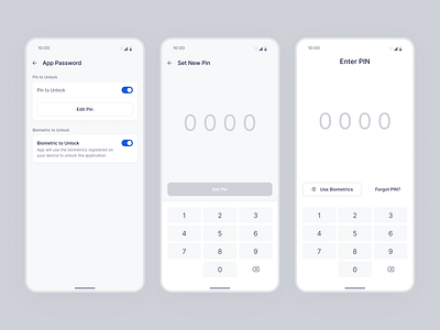 App Password app design app password app pin biometrics design lock app lock screen minimal design mobile app design security set new pin settings toggles ui design unlock ux design