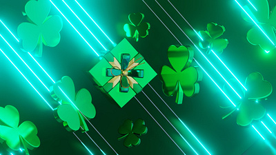 3D render of gift box and shamrocks for St. Patricks day 3d 3d render blender