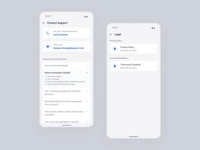 Contact Support app design contact support faq faq screen help legal screen mobile app product design support screen ui ui design ux