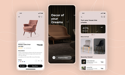 E-Commerce - Mobile App app design buy online e commerce app e shop furniture app graphic design home interior marketplace minimal mobile app mobile ui online shop online store product design product page store ui ux