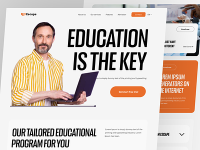 Escape-Education Website Homepage academic college e learning ecommerce education education website educational platform eductech elearning landing page learning online monitoring online course online school study university uxui web web design website