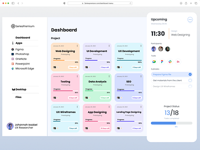 Seriespremium Work Dashboard UI Design ai branding dashboard design graphic design logo midjourney motion graphics project typography ui ux web webdesign website workdashboard