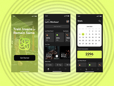 Workout Tracker App aesthetic categories darkmode darkui figma greenaccents home neongreen productdesign tracker uiux workout