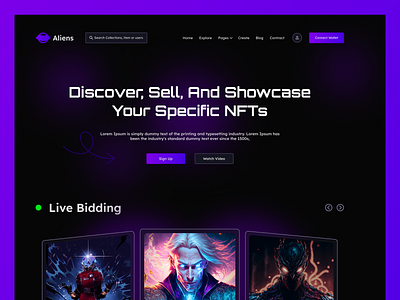 NFT Marketplace Website crypto nft cryptoart discover etherium interface landing page nft nft marketplace nftart nfts product design ui ui ux web web design webpage