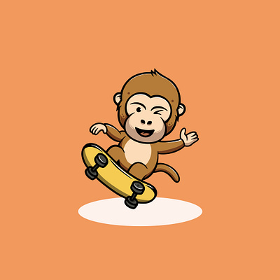 Cute Baby Monkey Playing Skateboard branding cute skateboard art ui