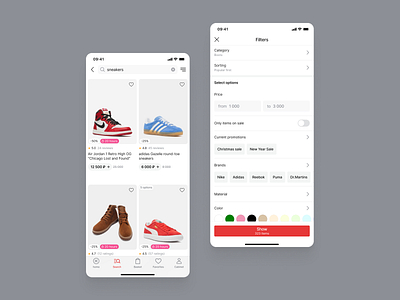 Search & Filters for the Ecommerce App app application cards design ecommerce filter filters flat market marketplace minimal mobile price product search shoes tags ui usability ux