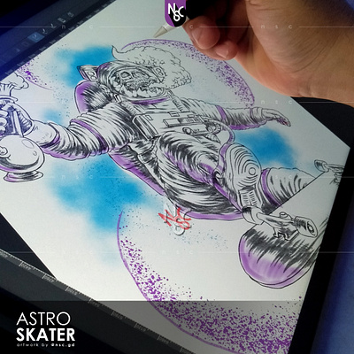 Astro Skater [sketching process] astro astronaut astroskull cannabis clones clothing commission commissionopen galaxy halloween marijuana nft nftart nftartist nftcreator skate skateboard smoke space spacex