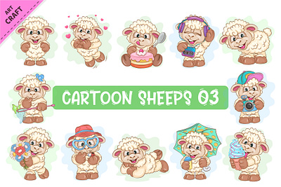 Set of Cartoon Sheeps 03. adorable
