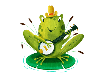 Country frog banjo book book illustration character character design children illustration country frog illustration music procreate texture