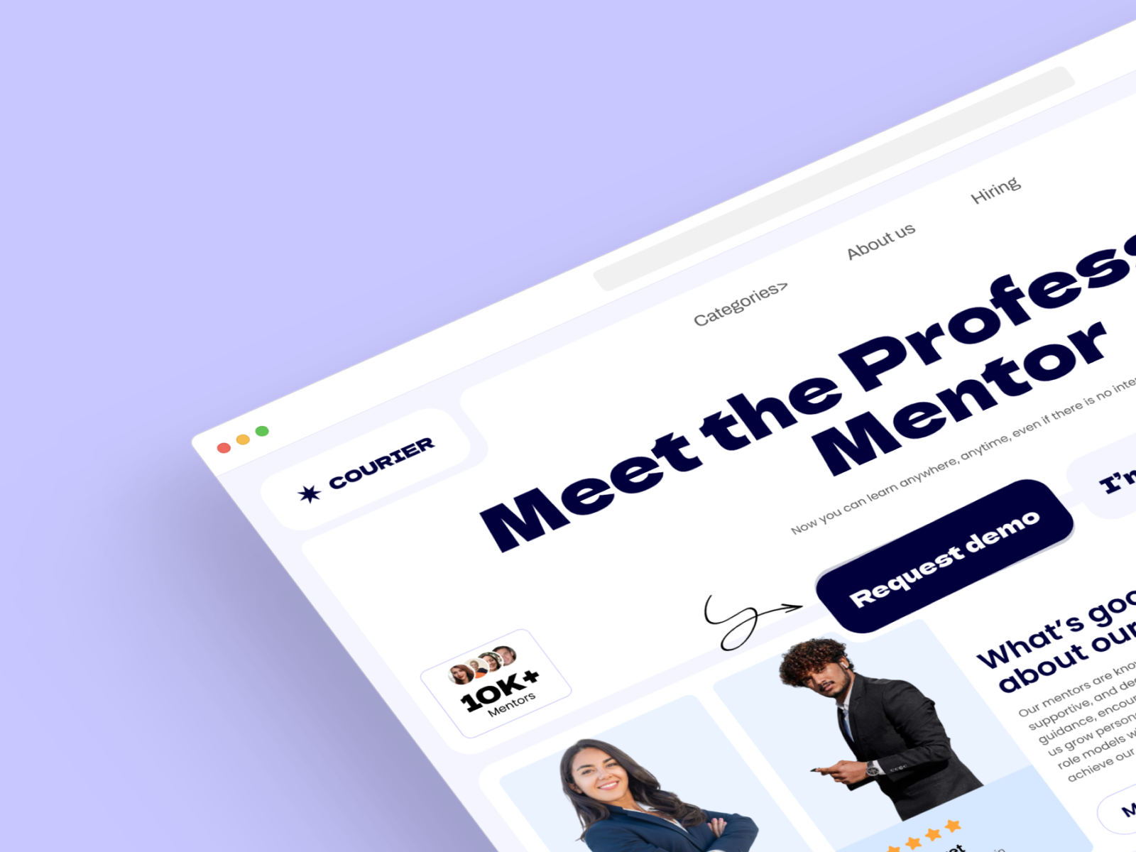 Courier - Mentor finding web platform courier course design figma graphic design hiring inspiration landing page meet mentor minimal simple ui ux web design website