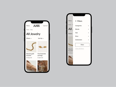 JUSS - catalogue for jewelry boutique boutique concept fashion gemstones gold golden jewelry minimalistic shop ui design website