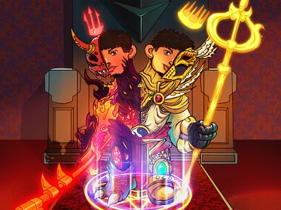 Half angle- half demon 2d digital painting illustration nft photoshop