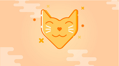 Cat animals branding cat cat face character design happy heart icon identity illustrator love orange smiling face vector