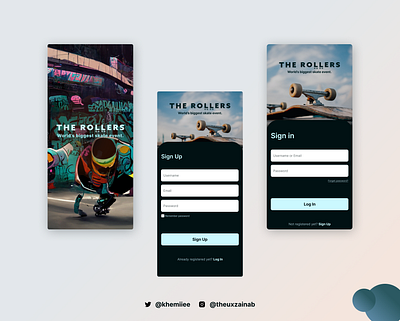 The Rollers: Splash, log in and sign up screen app dailyui design events log in minimal product design sign up skateboard splash screen ui uiinspirations ux